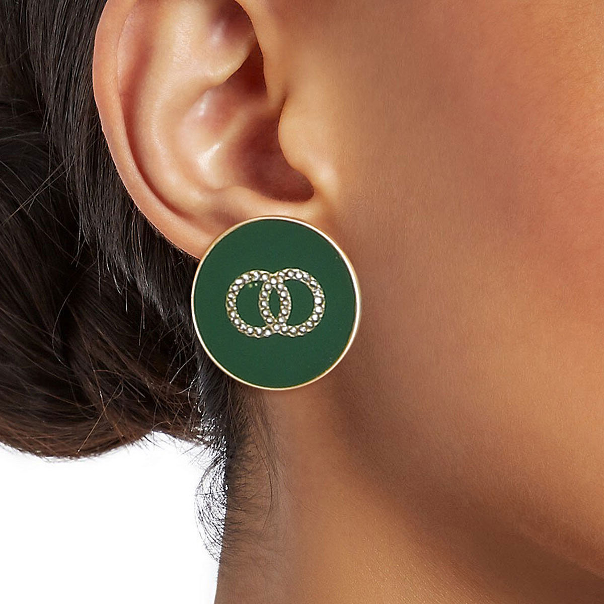 Green and Gold Designer Flat Studs|1 inch - Premium Wholesale Jewelry from Pinktown - Just $10! Shop now at chiquestyles