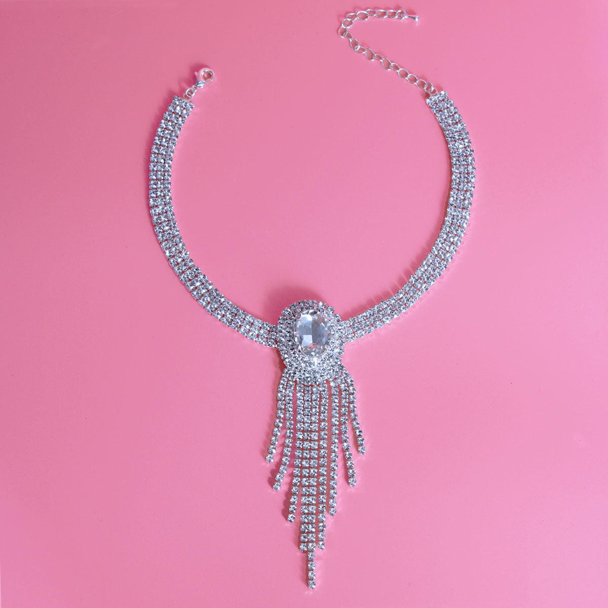 Silver Frame Fringe Rhinestone Choker|11 + 3 inches - Premium Wholesale Jewelry from Pinktown - Just $11! Shop now at chiquestyles