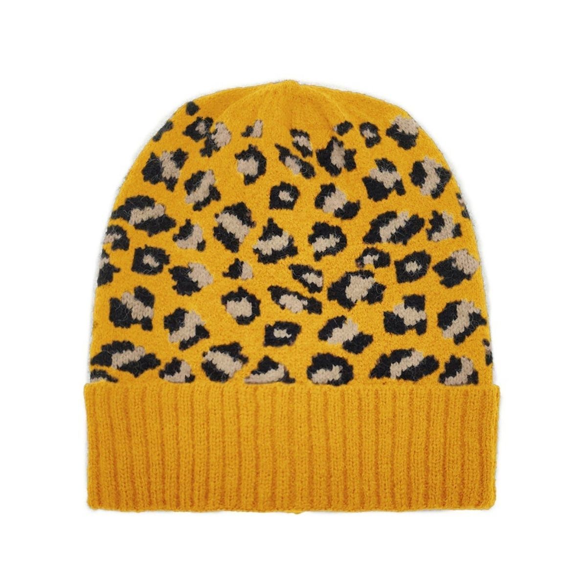 Mustard Leopard Cuff Beanie|Stretch to Fit - Premium Wholesale Fashion Accessories from Pinktown - Just $15! Shop now at chiquestyles