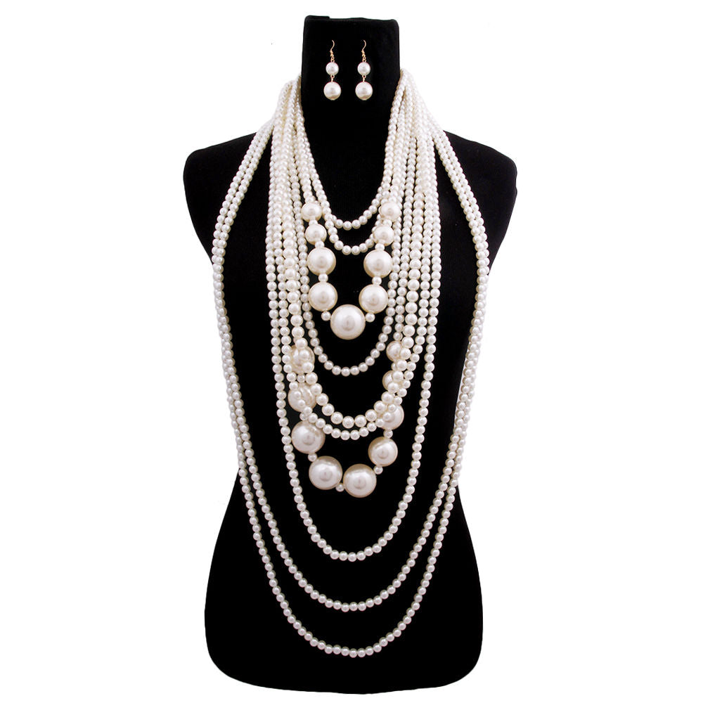 Long Chunky Cream Pearl Layered Necklace Set|20 inches - Premium Wholesale Jewelry from Pinktown - Just $46! Shop now at chiquestyles