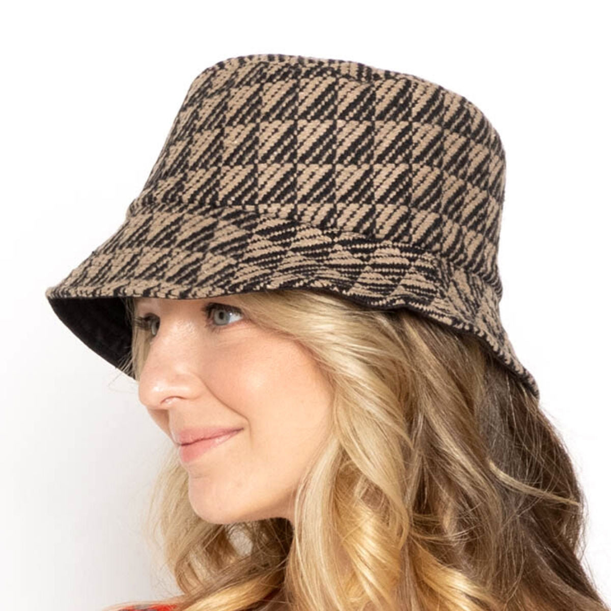 Taupe Geo Pattern Topstitch Bucket Hat|One Size - Premium Wholesale Fashion Accessories from Pinktown - Just $18! Shop now at chiquestyles