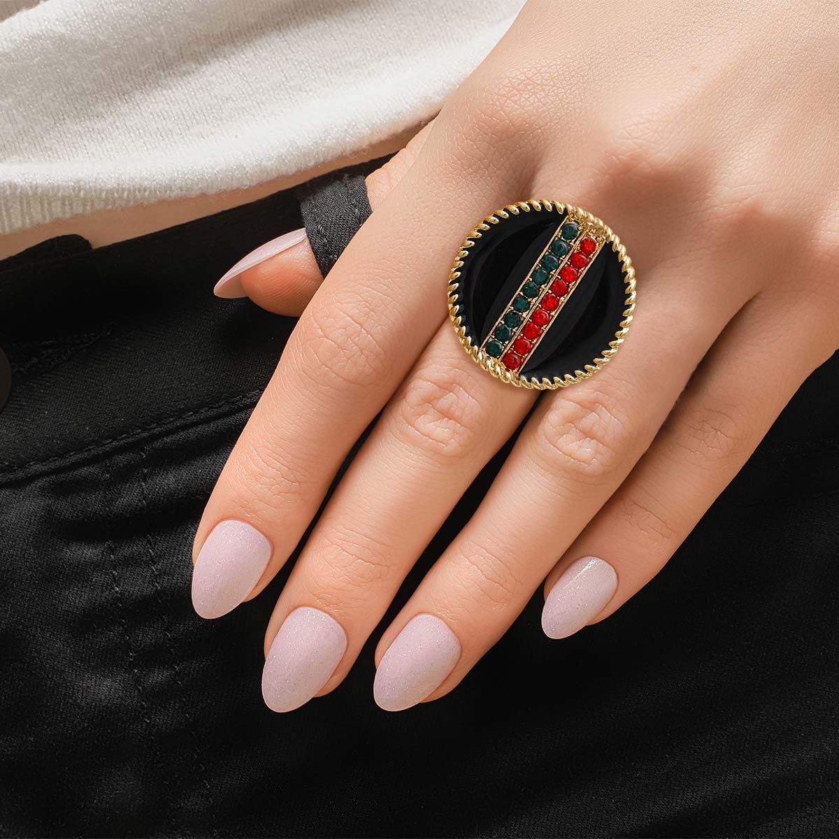 Black Stripe Charm Gold Ring|Stretch to Fit - Premium Wholesale Jewelry from Pinktown - Just $10! Shop now at chiquestyles