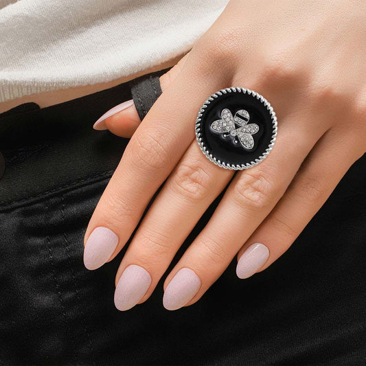 Black Bee Charm Silver Ring|Stretch to Fit - Premium Wholesale Jewelry from Pinktown - Just $10! Shop now at chiquestyles