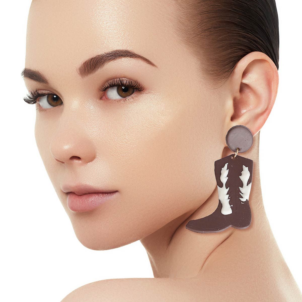 Dark Brown and White Clay Boots Earrings|2.5 inches - Premium Wholesale Jewelry from Pinktown - Just $13! Shop now at chiquestyles