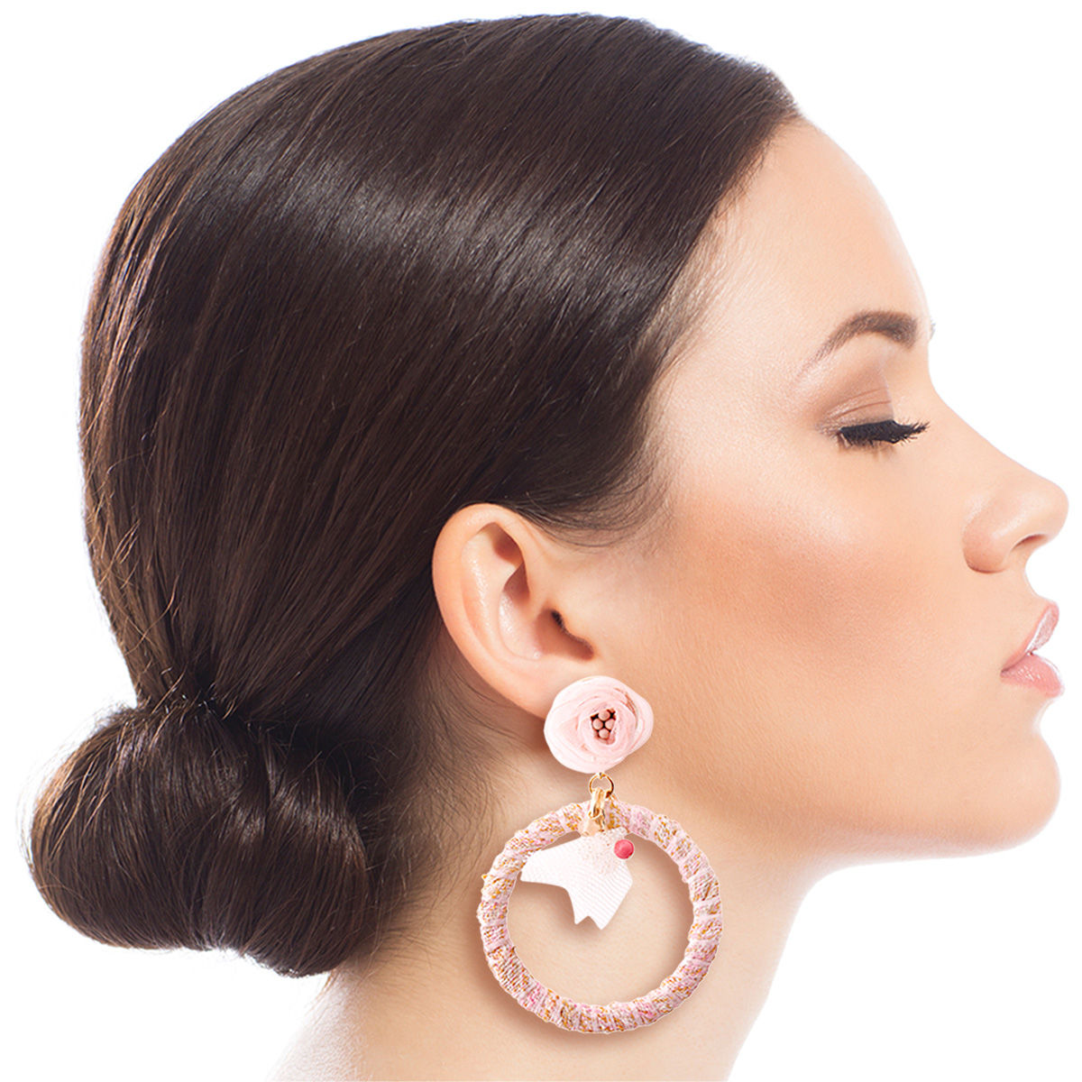 Pink Tulle Drop Hoop Earrings|3 inches - Premium Wholesale Jewelry from Pinktown - Just $13! Shop now at chiquestyles