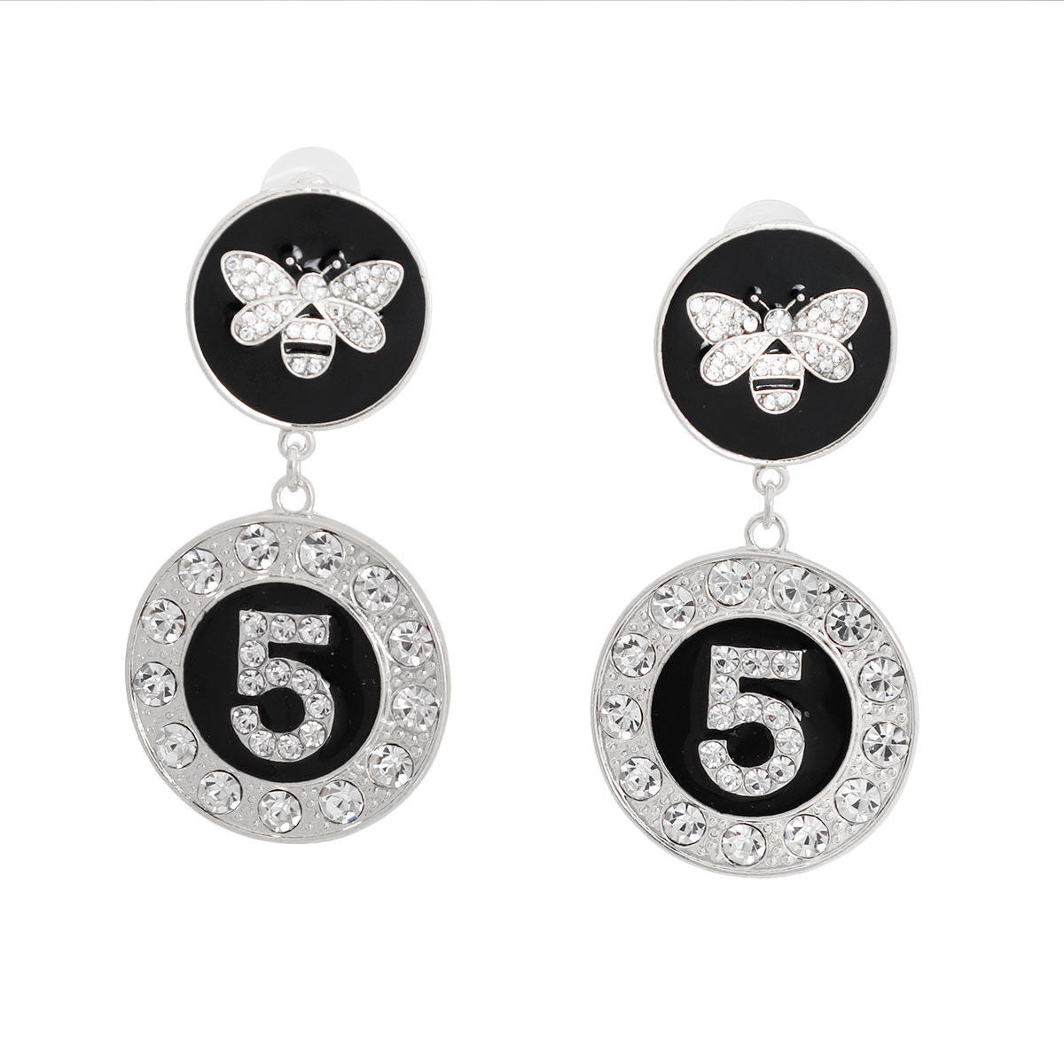 Silver and Black Bee 5 Charm Earrings|2.65 inches - Premium Wholesale Jewelry from Pinktown - Just $16! Shop now at chiquestyles