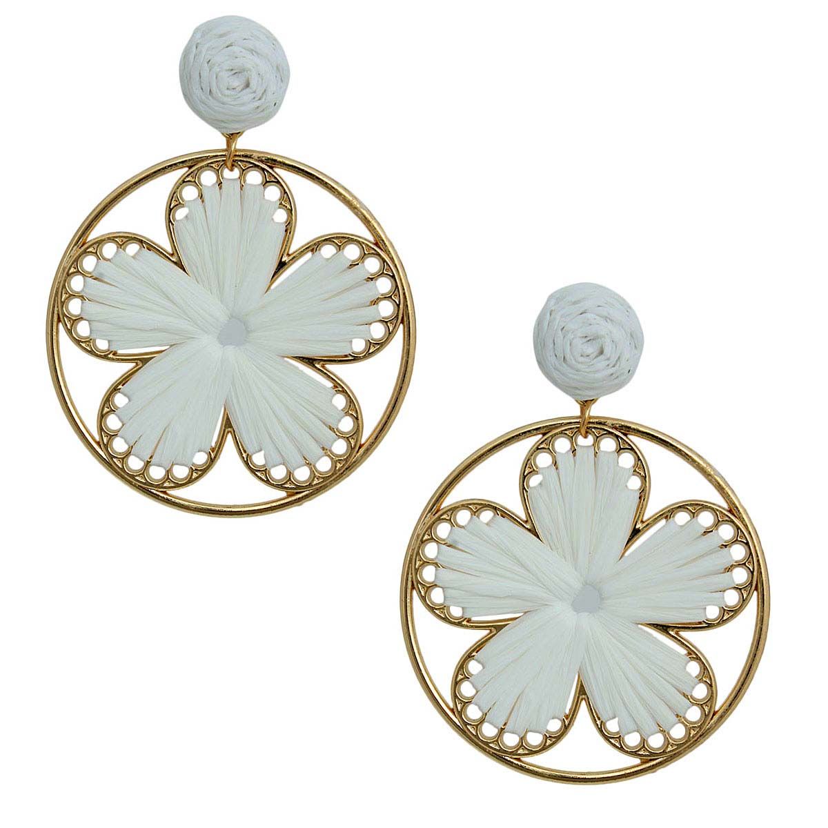 White Raffia Flower Round Earrings|2.5 inches - Premium Wholesale Jewelry from Pinktown - Just $12! Shop now at chiquestyles