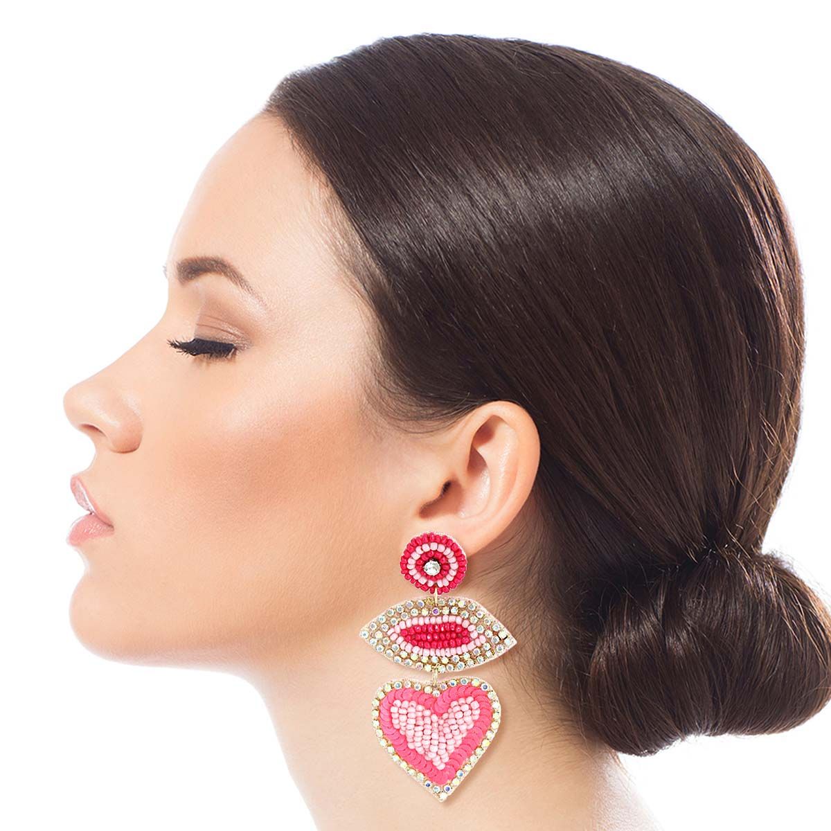 Pink Embroidered Heart Earrings|2.75 inches - Premium Wholesale Jewelry from Pinktown - Just $15! Shop now at chiquestyles