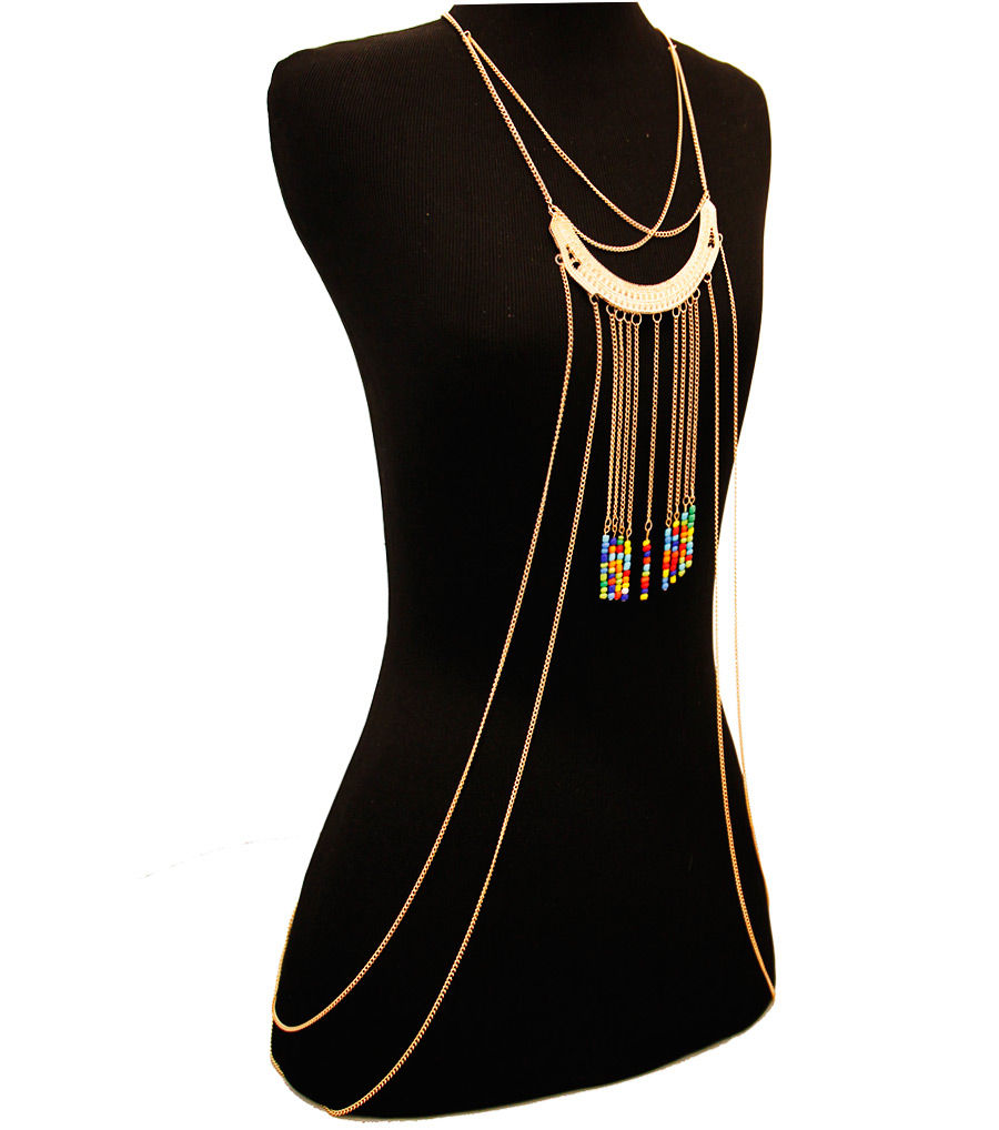 Gold and Multi Color Bead Body Chain|One Size - Premium Wholesale Fashion Accessories from Pinktown - Just $19! Shop now at chiquestyles