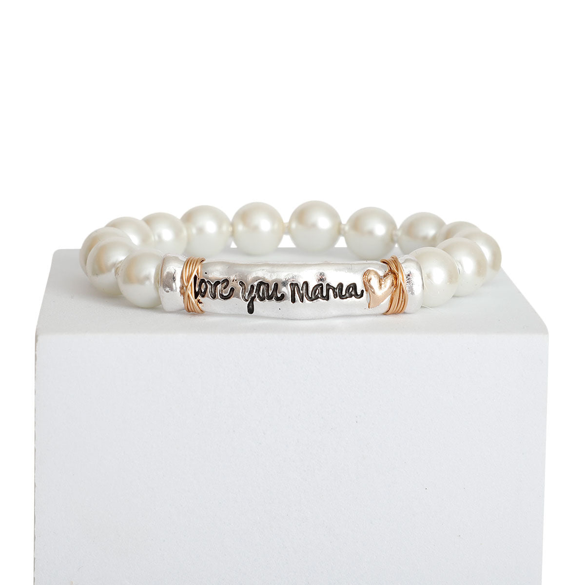 Pearl Silver Love You Mama Bracelet|Stretch to Fit - Premium Wholesale Jewelry from Pinktown - Just $9! Shop now at chiquestyles