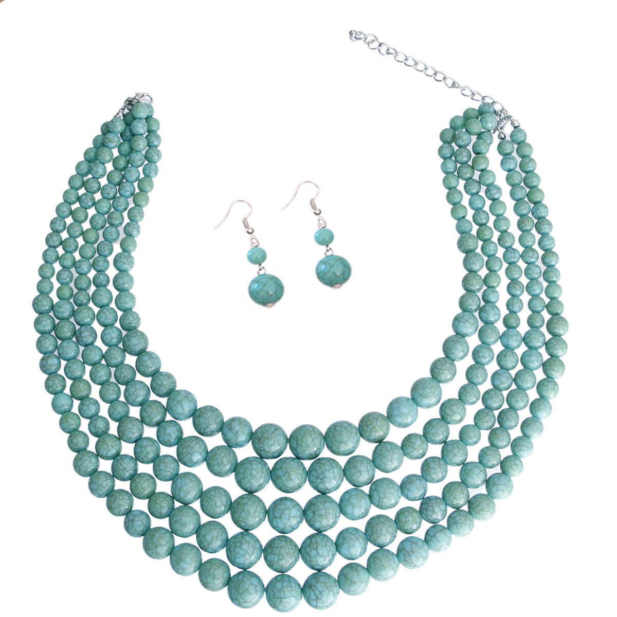 Turquoise Cracked Pearl Multi Strand Necklace Set|20 inches - Premium Wholesale Jewelry from Pinktown - Just $17! Shop now at chiquestyles