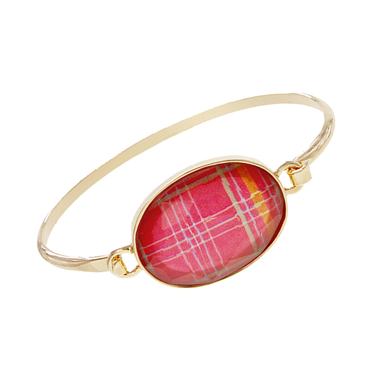 Red Oval Plaid Gold Bangle|8 inches - Premium Wholesale Jewelry from Pinktown - Just $12! Shop now at chiquestyles