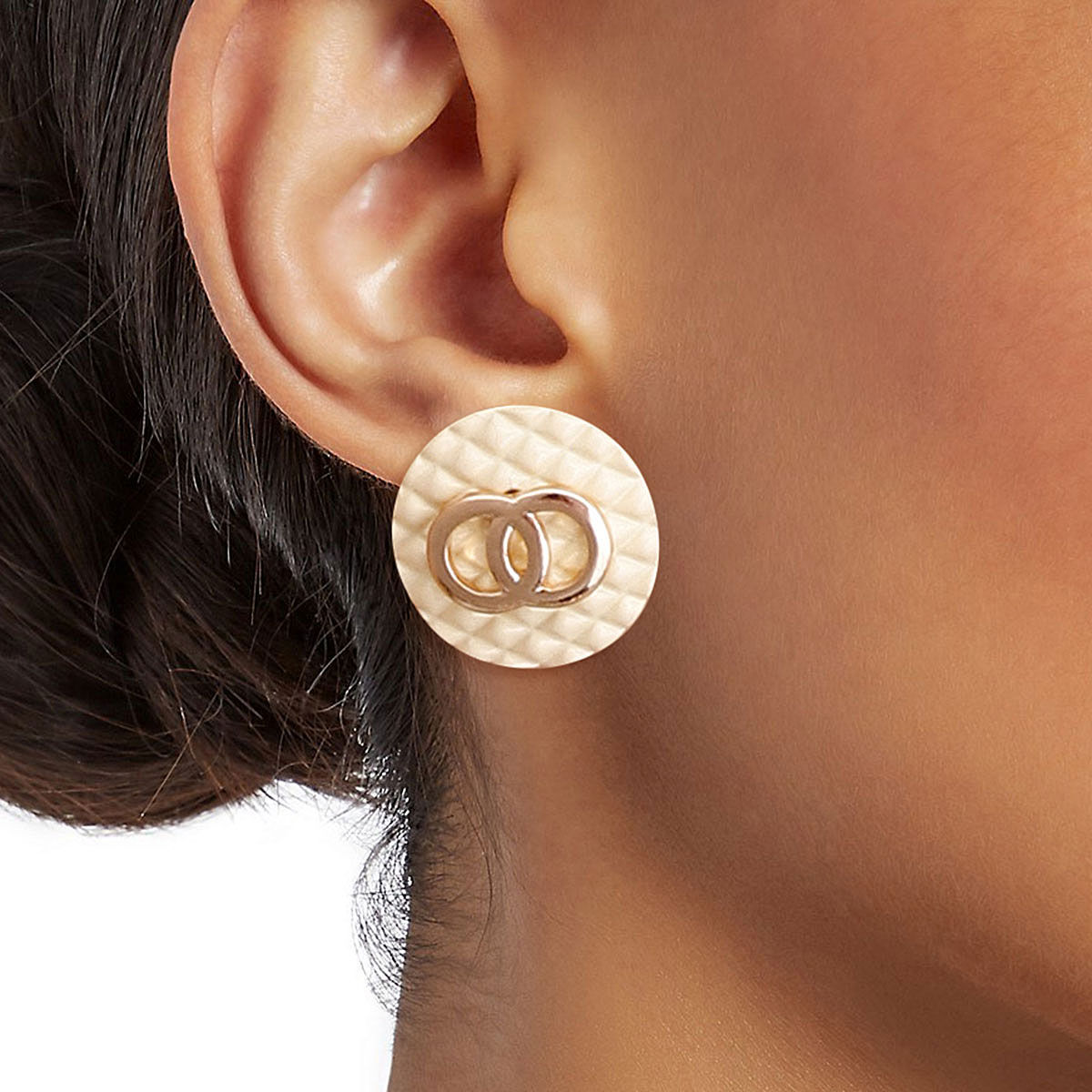 Ivory Designer Style Quilted Studs|.85 inches - Premium Wholesale Jewelry from Pinktown - Just $7! Shop now at chiquestyles