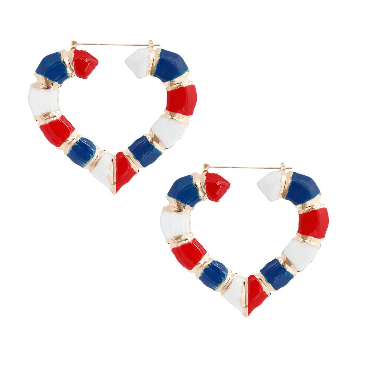 Red White Blue Heart Bamboo Hoops|3 inches - Premium Wholesale Jewelry from Pinktown - Just $13! Shop now at chiquestyles