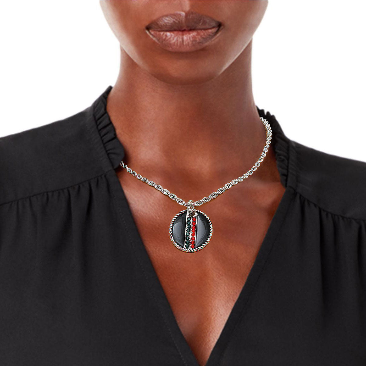 Black Stripe Pendant Silver Twisted Chain|18 inches - Premium Wholesale Jewelry from Pinktown - Just $12! Shop now at chiquestyles