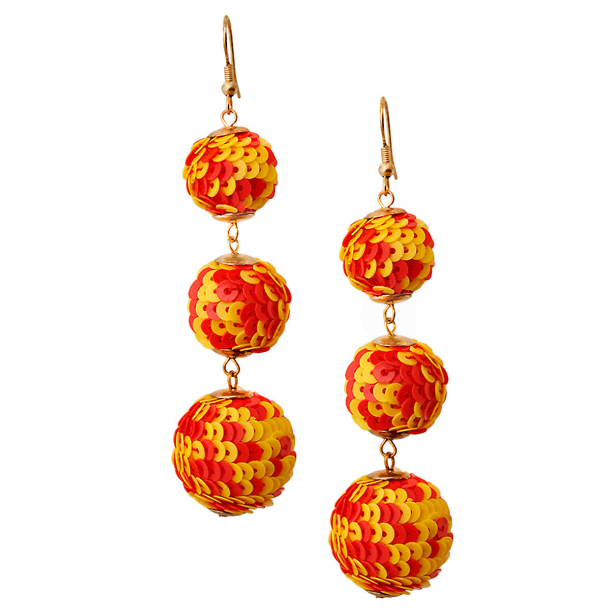 Yellow and Red Sequin Ball Earrings|3 inches - Premium Wholesale Jewelry from Pinktown - Just $10! Shop now at chiquestyles