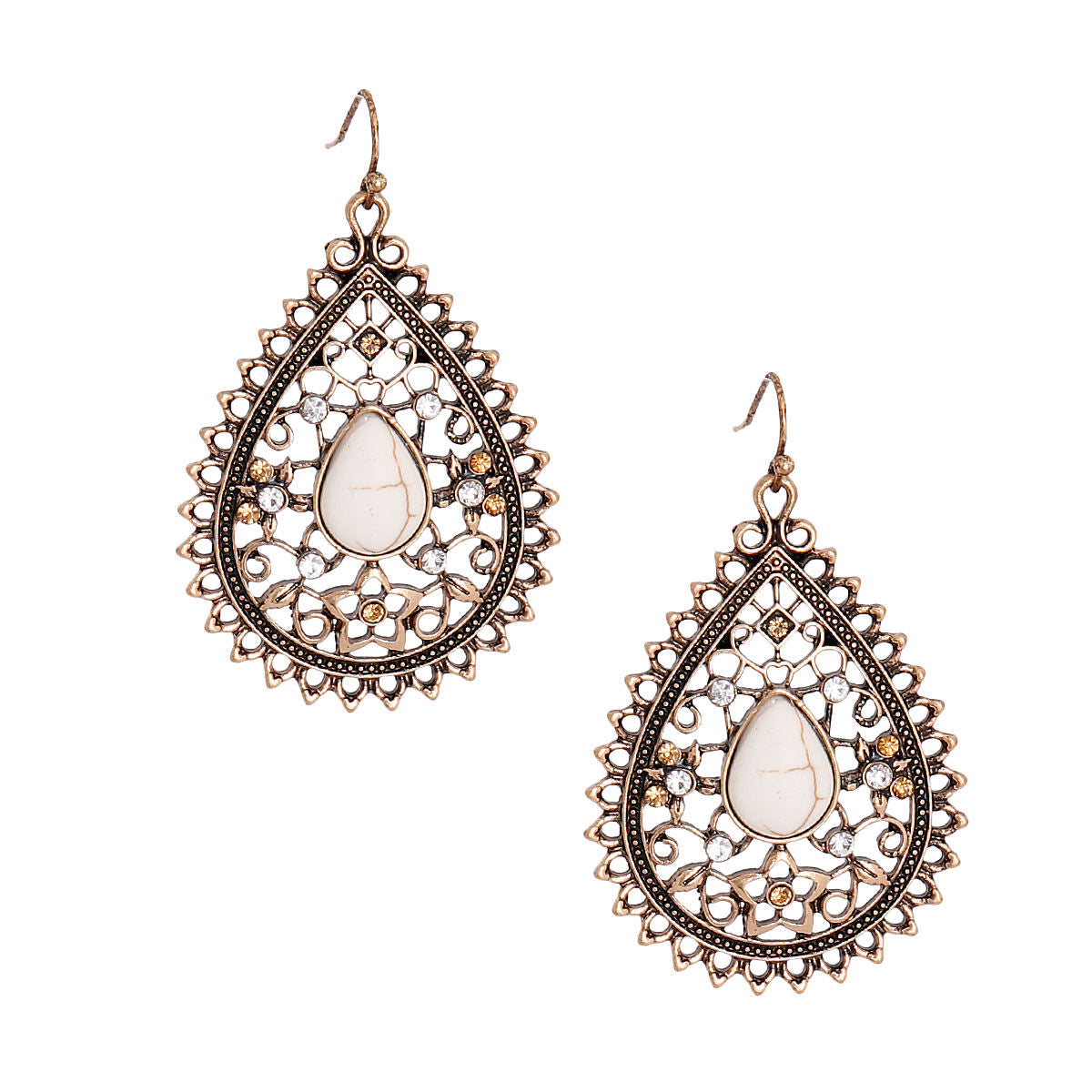 Burnished Filigree Cracked Stone Earrings|2 inches - Premium Wholesale Jewelry from Pinktown - Just $8! Shop now at chiquestyles