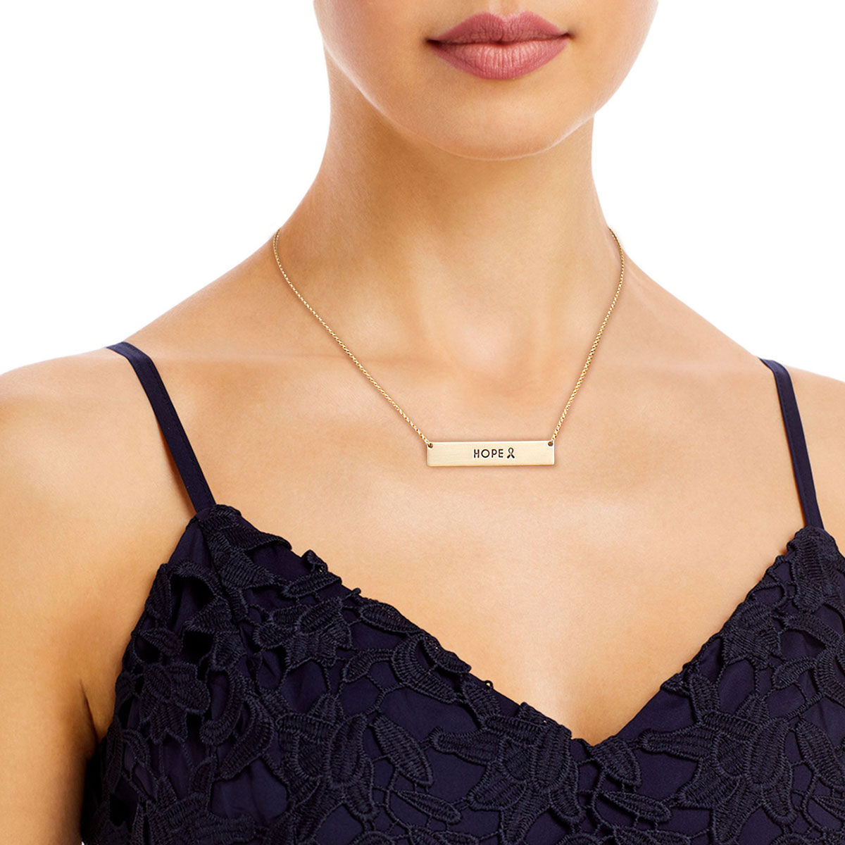 Gold Ribbon HOPE Plate Necklace|16 + 3 inches - Premium Wholesale Jewelry from Pinktown - Just $7! Shop now at chiquestyles