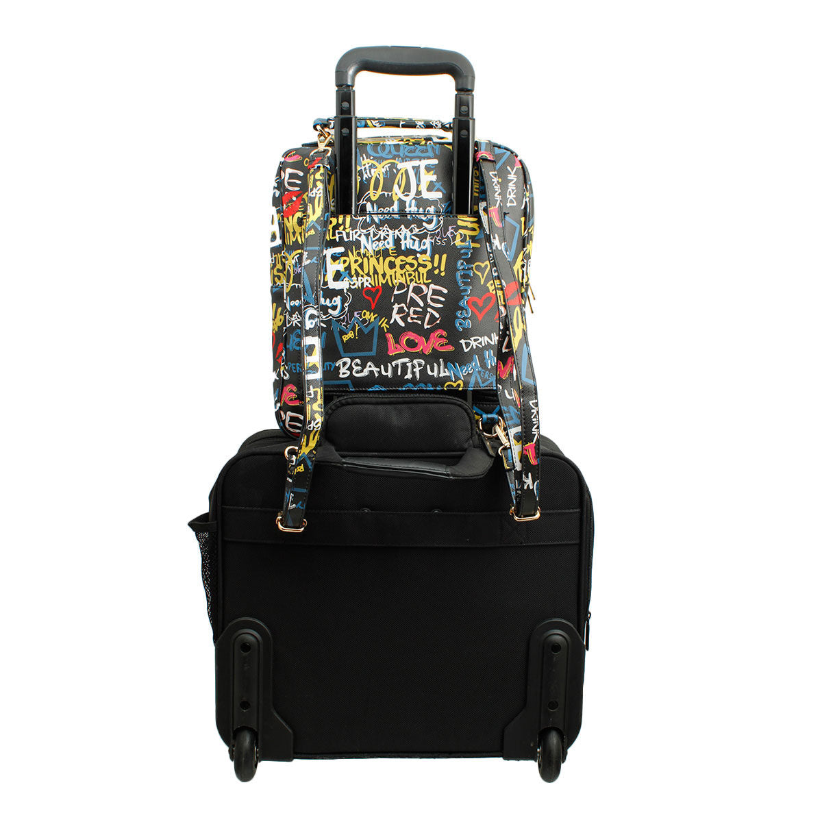 Black Grafitti Trolley Sleeve Backpack|14.4 x 11.3 x 3.8 inches - Premium Wholesale Fashion Accessories from Pinktown - Just $64! Shop now at chiquestyles