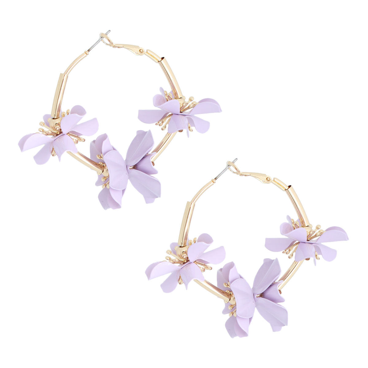 Lavender Metal Flower Hoops|1.75 inches - Premium Wholesale Jewelry from Pinktown - Just $23! Shop now at chiquestyles