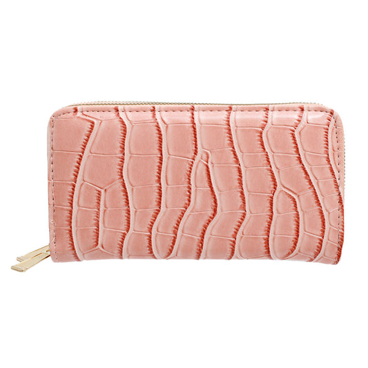 Pink Croc Double Zipper Wallet|7.5 x 4 x 1.5 inches - Premium Wholesale Fashion Accessories from Pinktown - Just $15! Shop now at chiquestyles