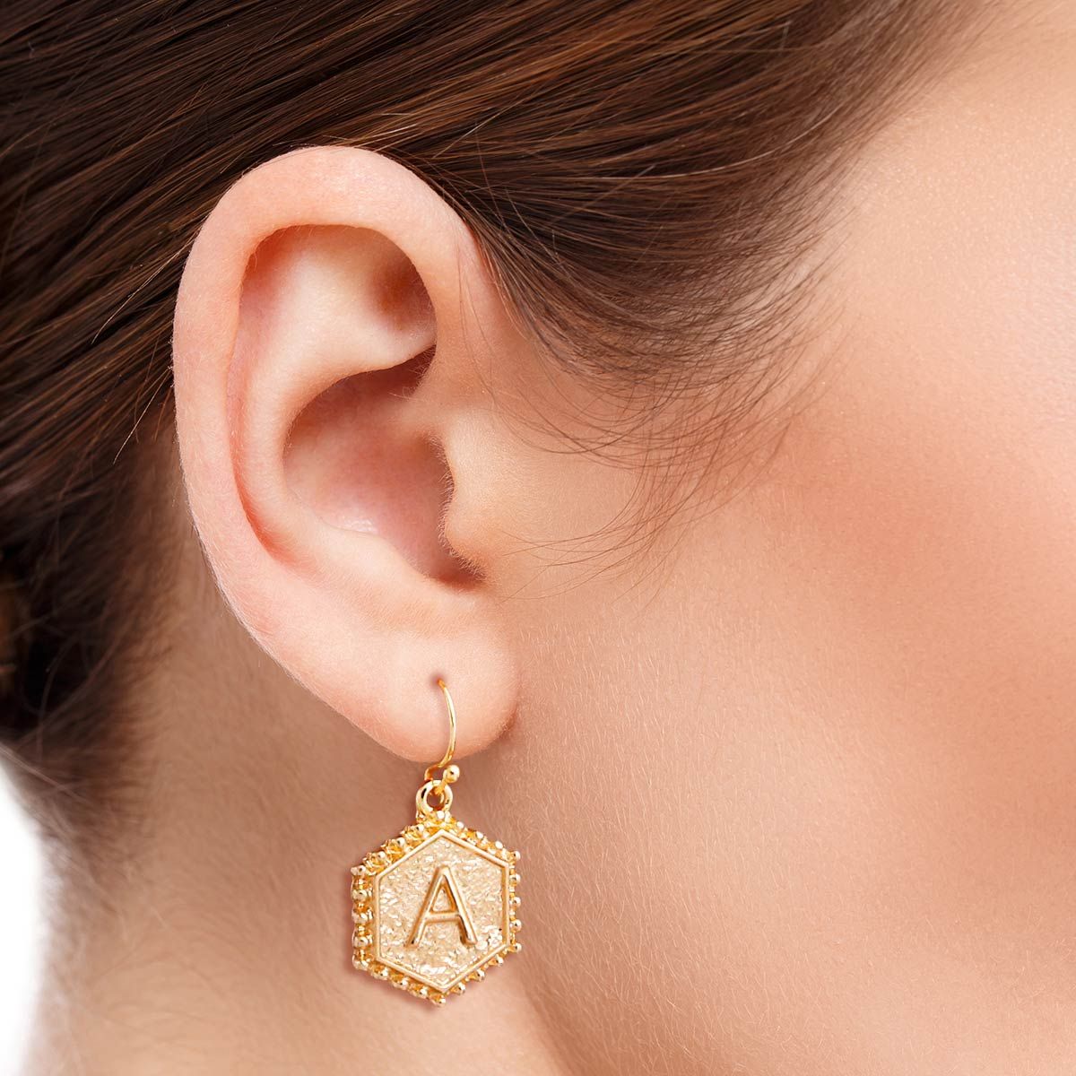 A Hexagon Initial Earrings|1 inch - Premium Wholesale Jewelry from Pinktown - Just $7! Shop now at chiquestyles