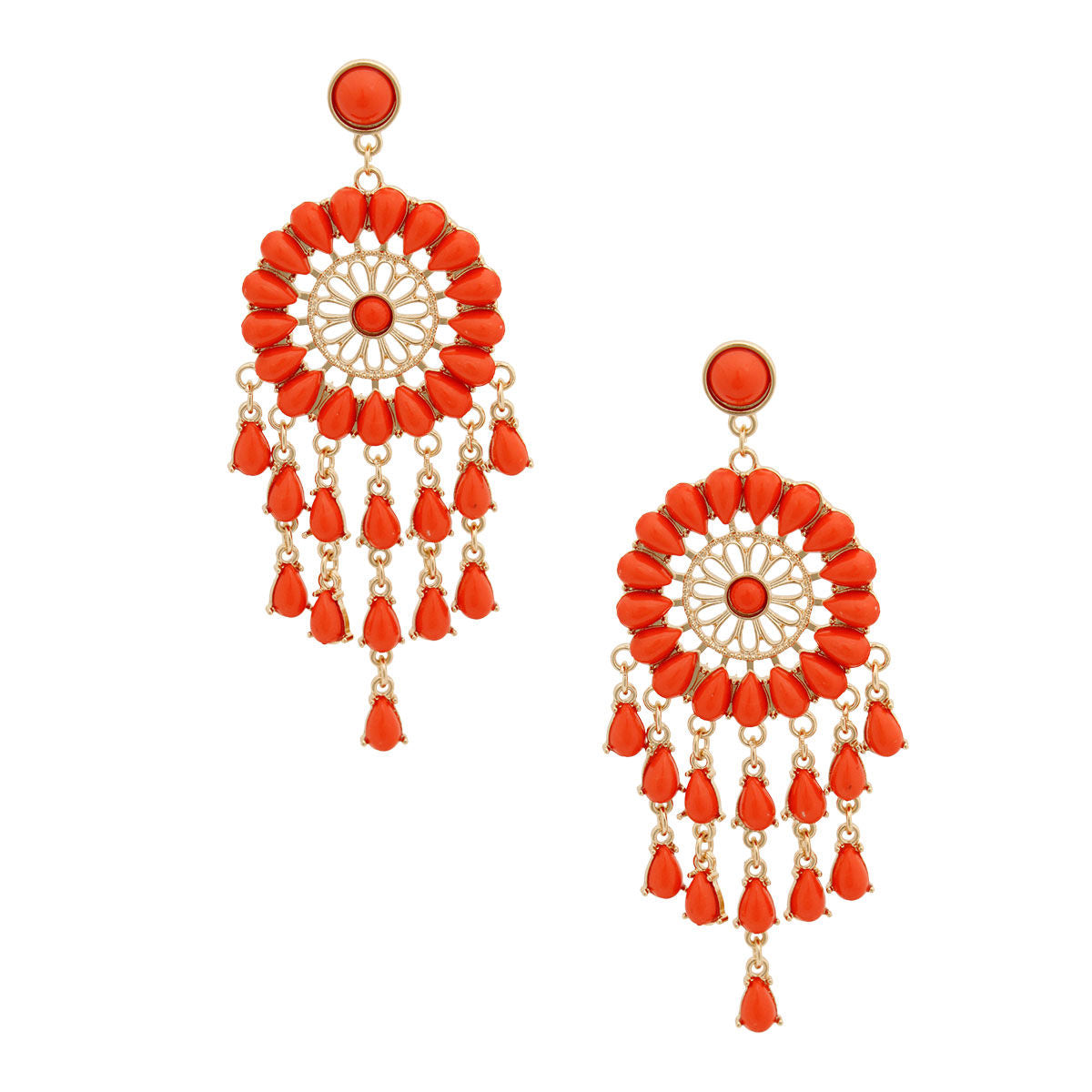 Coral Bead Dream Catcher Earrings|3.75 inches - Premium Wholesale Jewelry from Pinktown - Just $15! Shop now at chiquestyles