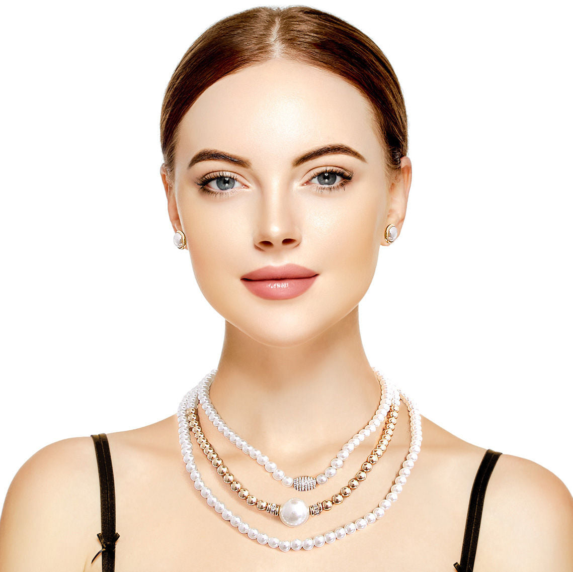 Cream and Gold Pearl 3 Strand Necklace|16 inches - Premium Wholesale Jewelry from Pinktown - Just $13! Shop now at chiquestyles