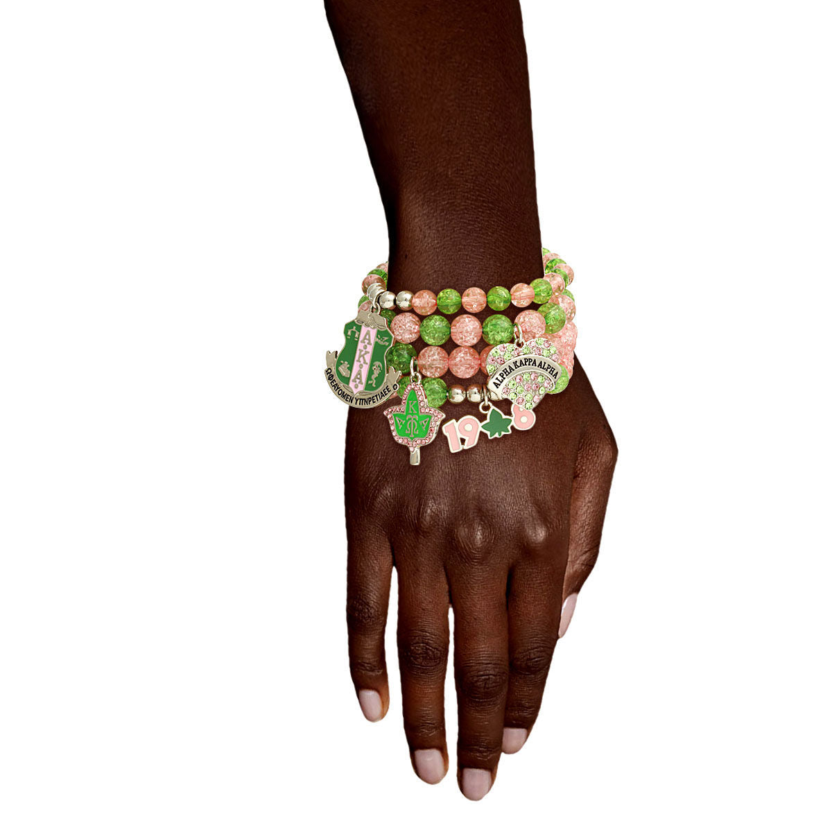 Sorority Inspired Green Pink Charm Bracelets|Stretch to Fit - Premium Wholesale Jewelry from Pinktown - Just $19! Shop now at chiquestyles