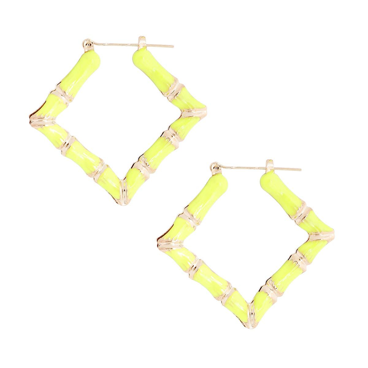 Neon Yellow Diamond Bamboo Hoops|1.75 inches - Premium Wholesale Jewelry from Pinktown - Just $9! Shop now at chiquestyles