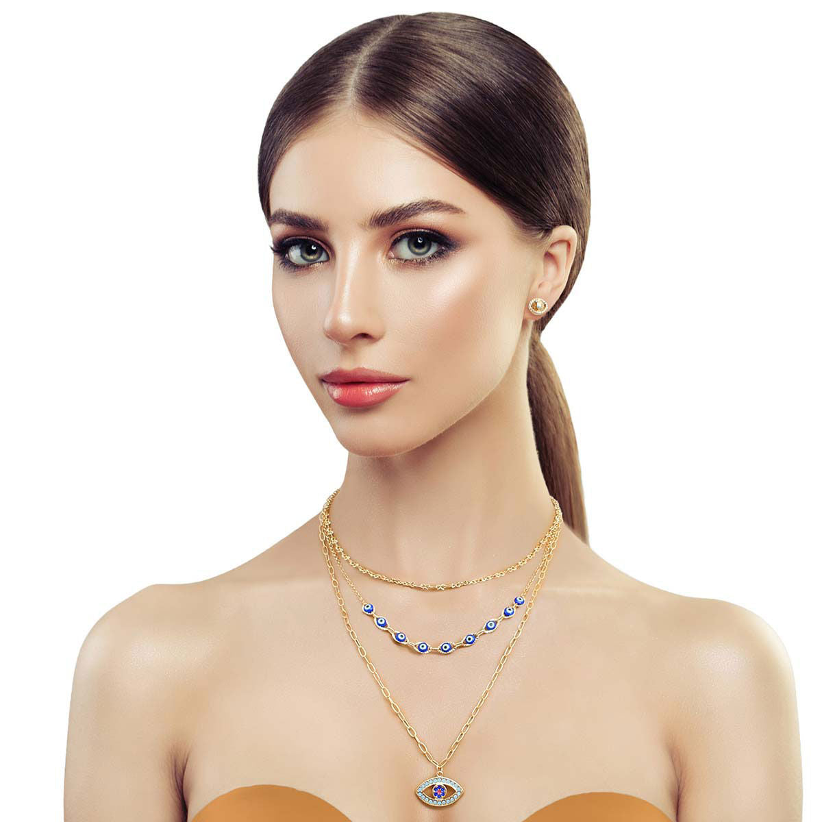 Blue Evil Eye Gold Chain Necklace|16 inches - Premium Wholesale Jewelry from Pinktown - Just $15! Shop now at chiquestyles