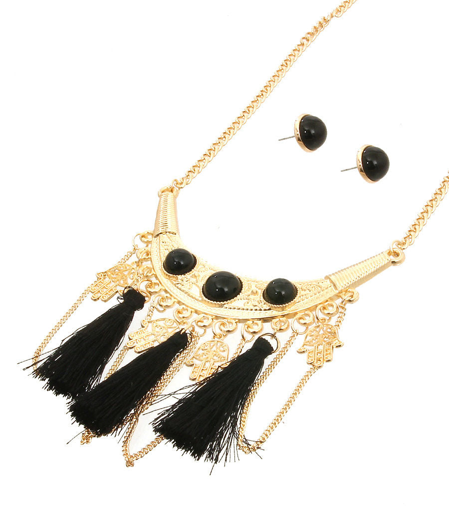 Tribal Black Tassel Necklace Set|18 inches - Premium Wholesale Jewelry from Pinktown - Just $13! Shop now at chiquestyles