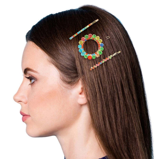 3 Pcs Multi Gold Double Circle Hair Pin Set|2 inches - Premium Wholesale Fashion Accessories from Pinktown - Just $9! Shop now at chiquestyles