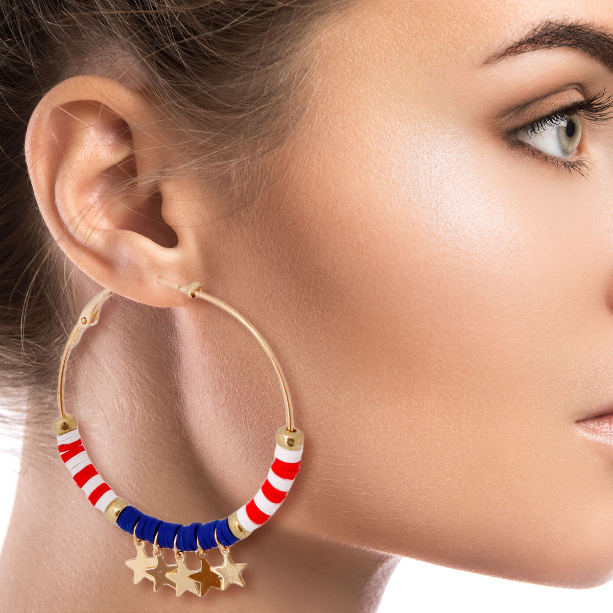 American Flag Star Dangle Hoops|2 inches - Premium Wholesale Jewelry from Pinktown - Just $8! Shop now at chiquestyles