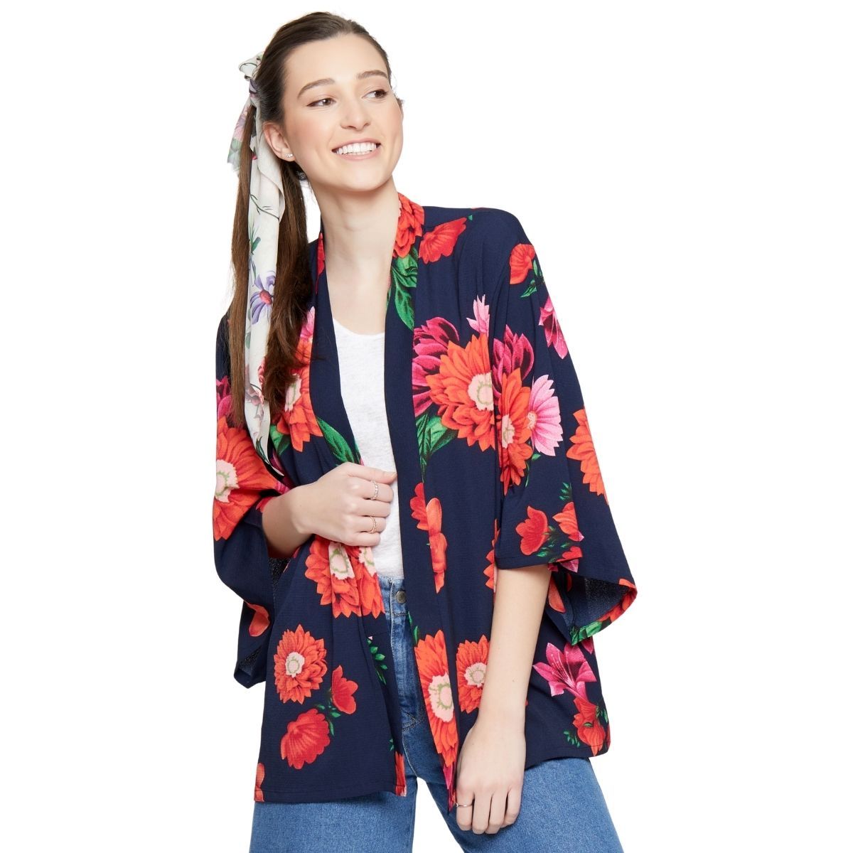 Navy Pink Flower Kimono|28.7 x 25.1 inches - Premium Wholesale Boutique Clothing from Pinktown - Just $25! Shop now at chiquestyles