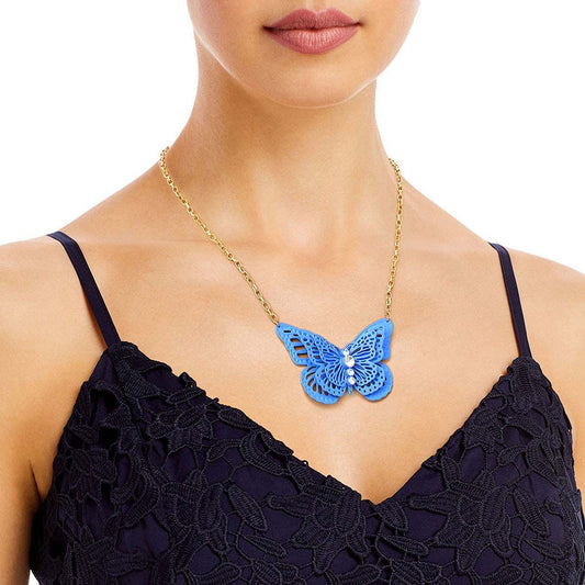 Blue 3D Butterfly Pendant Necklace|20 + 3 inches - Premium Wholesale Jewelry from Pinktown - Just $9! Shop now at chiquestyles