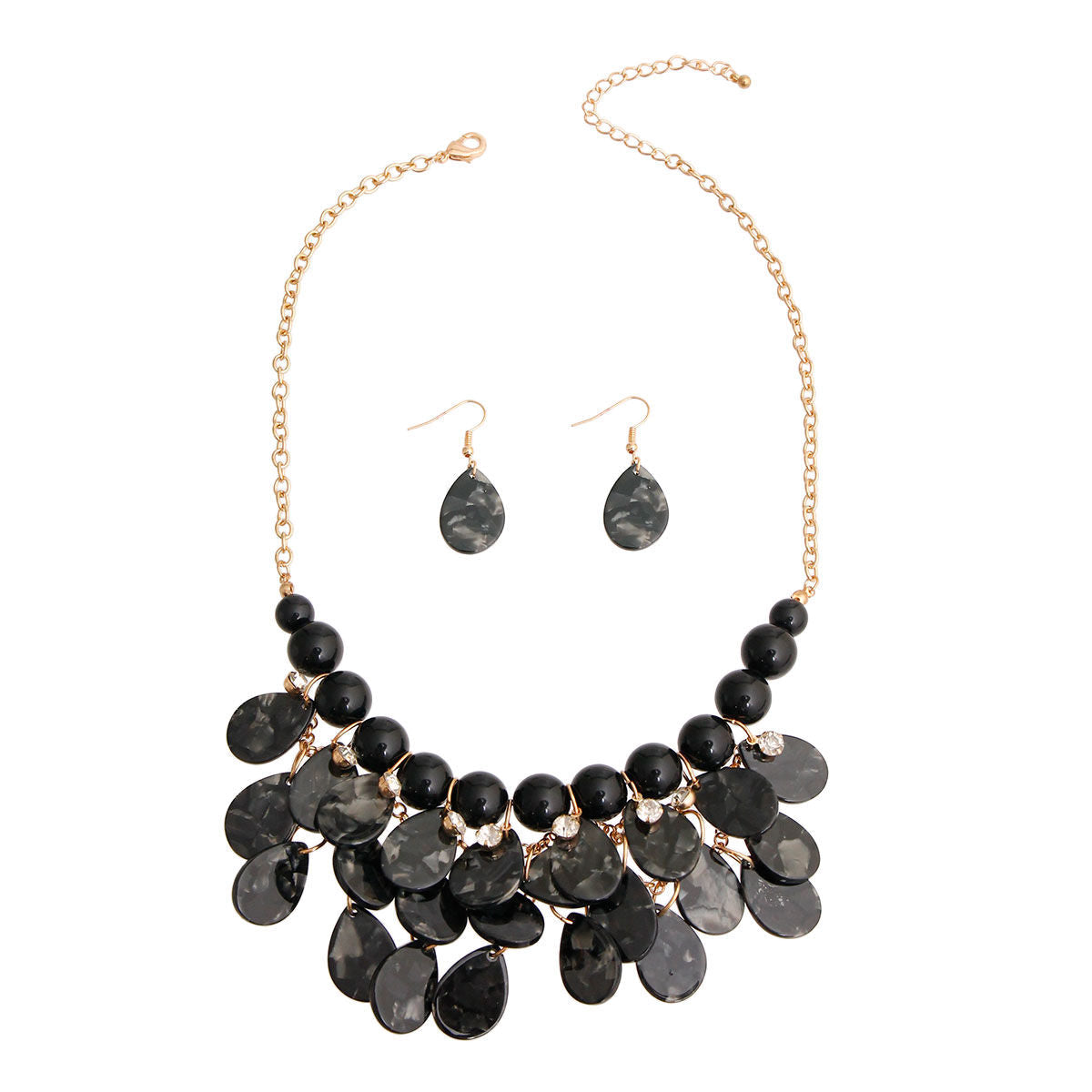 Black Bead Teardrop Bib Necklace|18 inches - Premium Wholesale Jewelry from Pinktown - Just $17! Shop now at chiquestyles