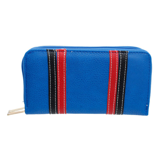 Blue Striped Double Zipper Wallet|7.5 x 4 x 1.5 inches - Premium Wholesale Fashion Accessories from Pinktown - Just $15! Shop now at chiquestyles