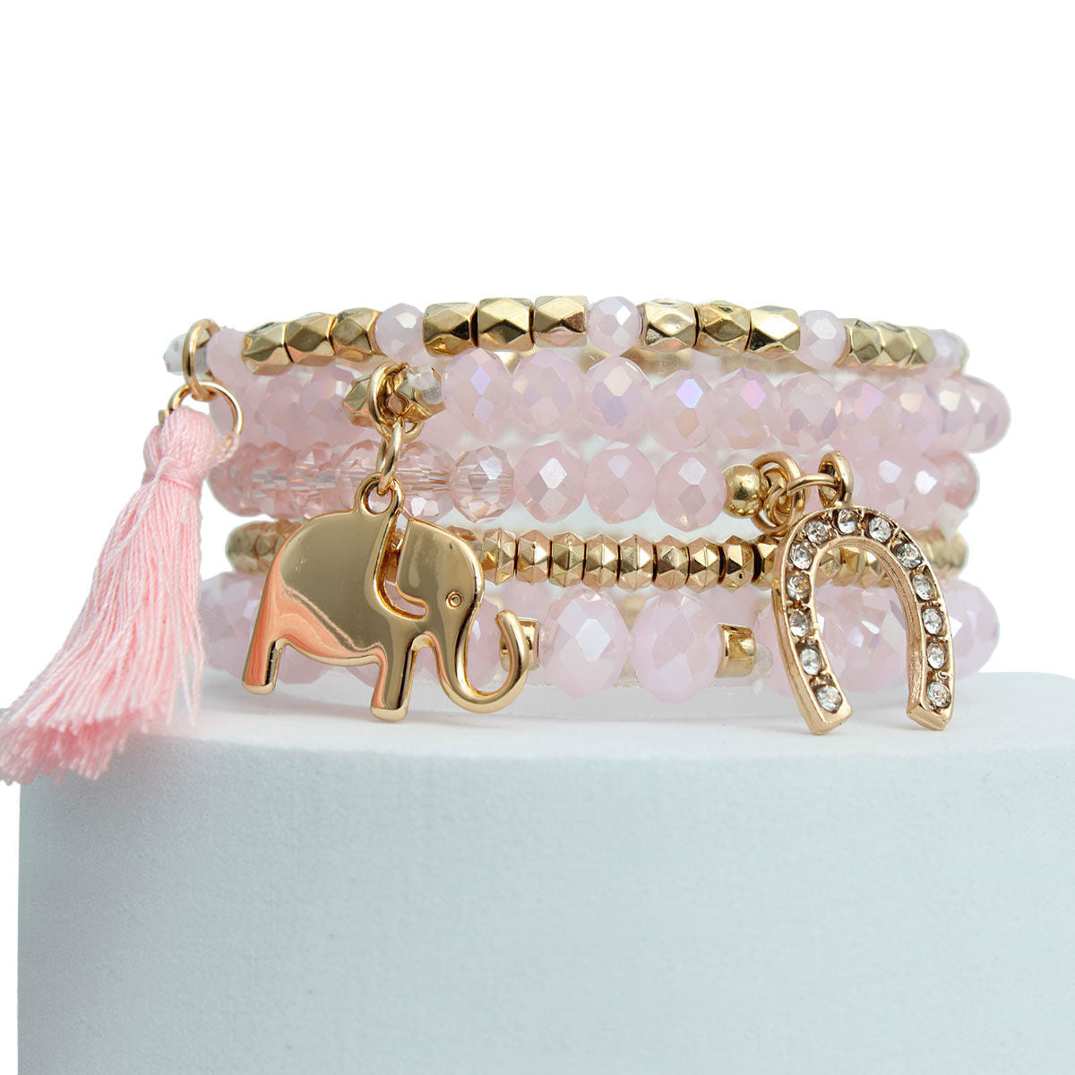 Light Pink Elephant Horseshoe Bracelets|Stretch to Fit - Premium Wholesale Jewelry from Pinktown - Just $13! Shop now at chiquestyles