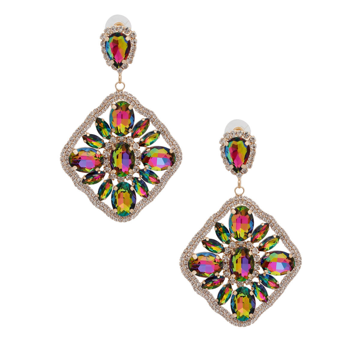 Pink Green Glass Crystal Diamond Earrings|3.25 inches - Premium Wholesale Jewelry from Pinktown - Just $22! Shop now at chiquestyles