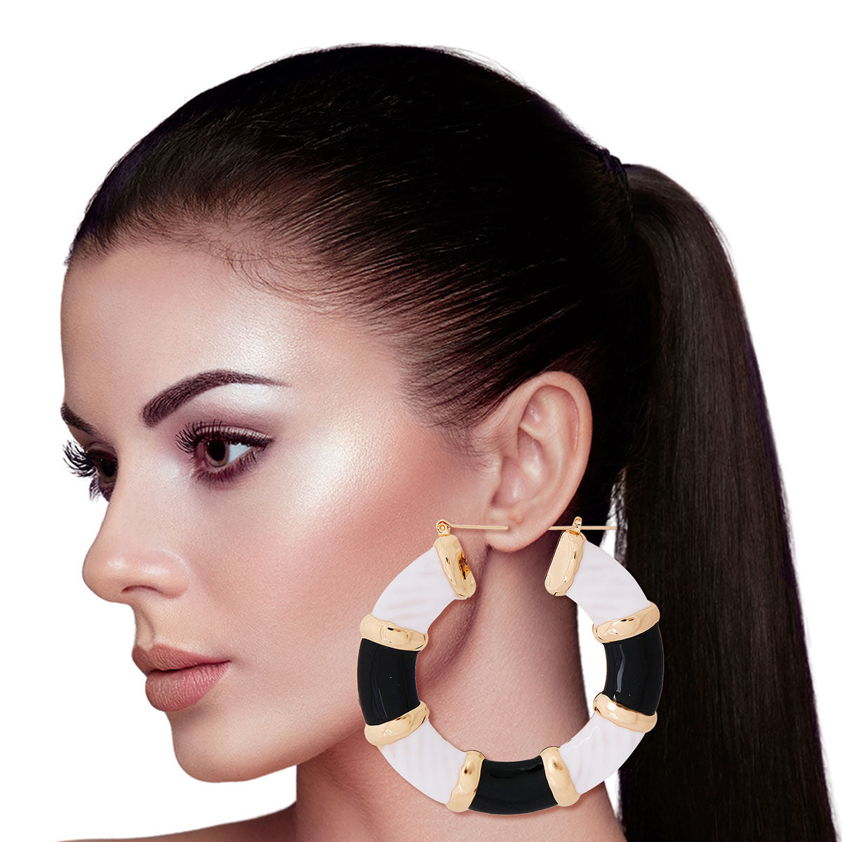 Black and White Wide Bamboo Hoops|3 inches - Premium Wholesale Jewelry from Pinktown - Just $12! Shop now at chiquestyles