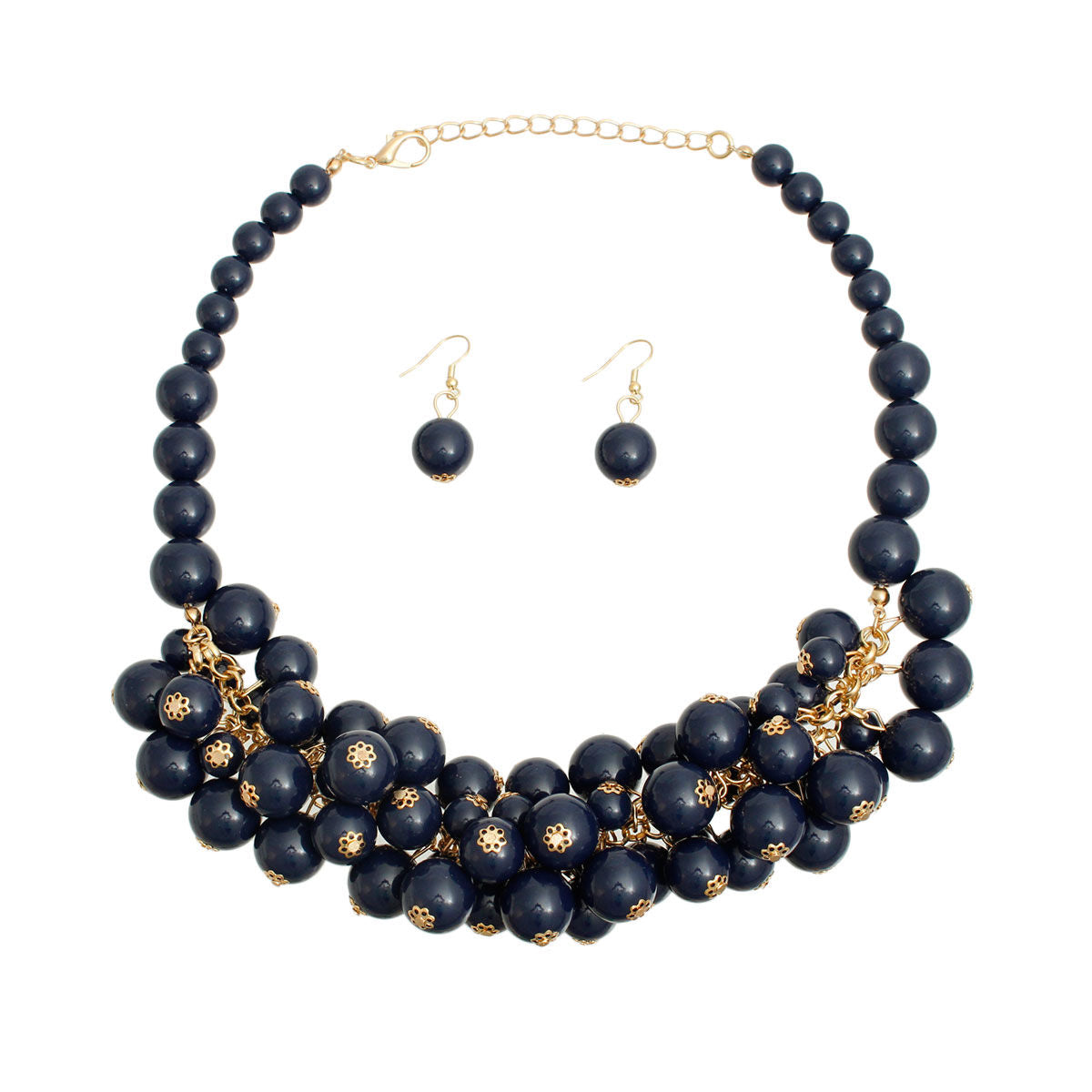 Navy Ball Bead Cluster Collar Set|18 inches - Premium Wholesale Jewelry from Pinktown - Just $19! Shop now at chiquestyles