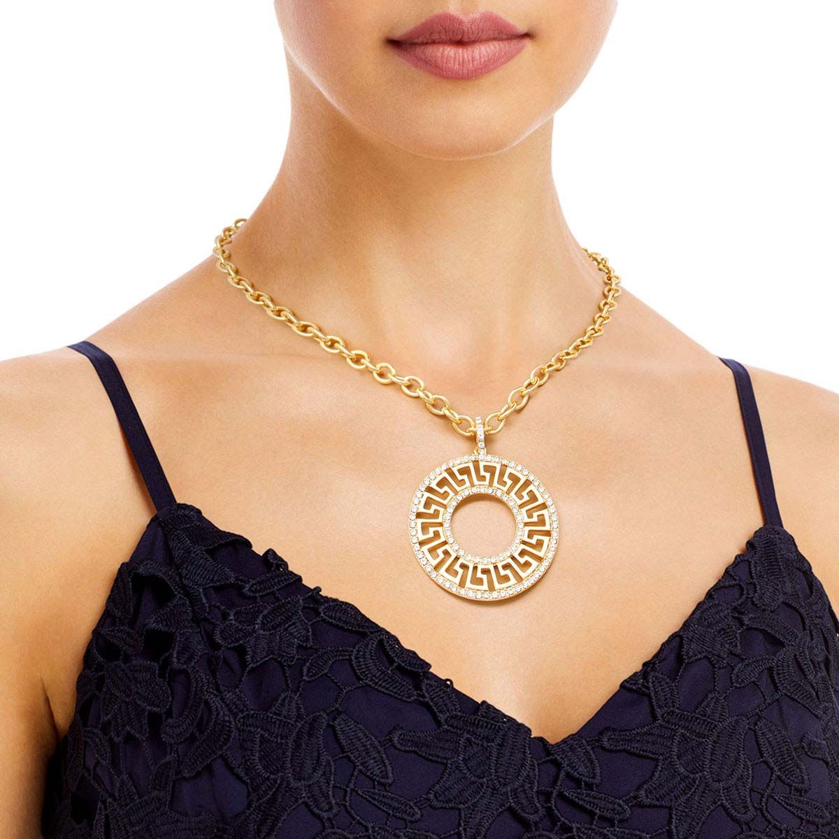 Gold Cable Chain Rhinestone Greek Necklace|17 inches - Premium Wholesale Jewelry from Pinktown - Just $12! Shop now at chiquestyles