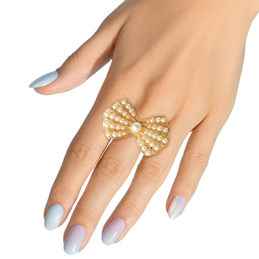 Cream Pearl Bow Ring|Stretch to Fit - Premium Wholesale Jewelry from Pinktown - Just $9! Shop now at chiquestyles