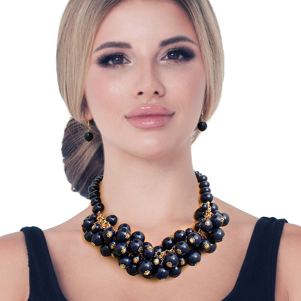 Navy Ball Bead Cluster Collar Set|18 inches - Premium Wholesale Jewelry from Pinktown - Just $19! Shop now at chiquestyles