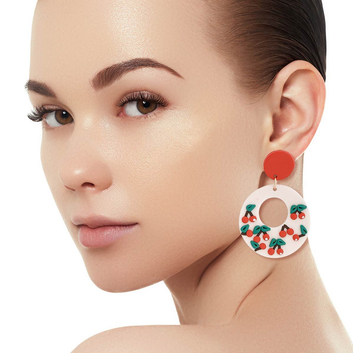 White Clay Cherry Donut Earrings|2.15 inches - Premium Wholesale Jewelry from Pinktown - Just $13! Shop now at chiquestyles