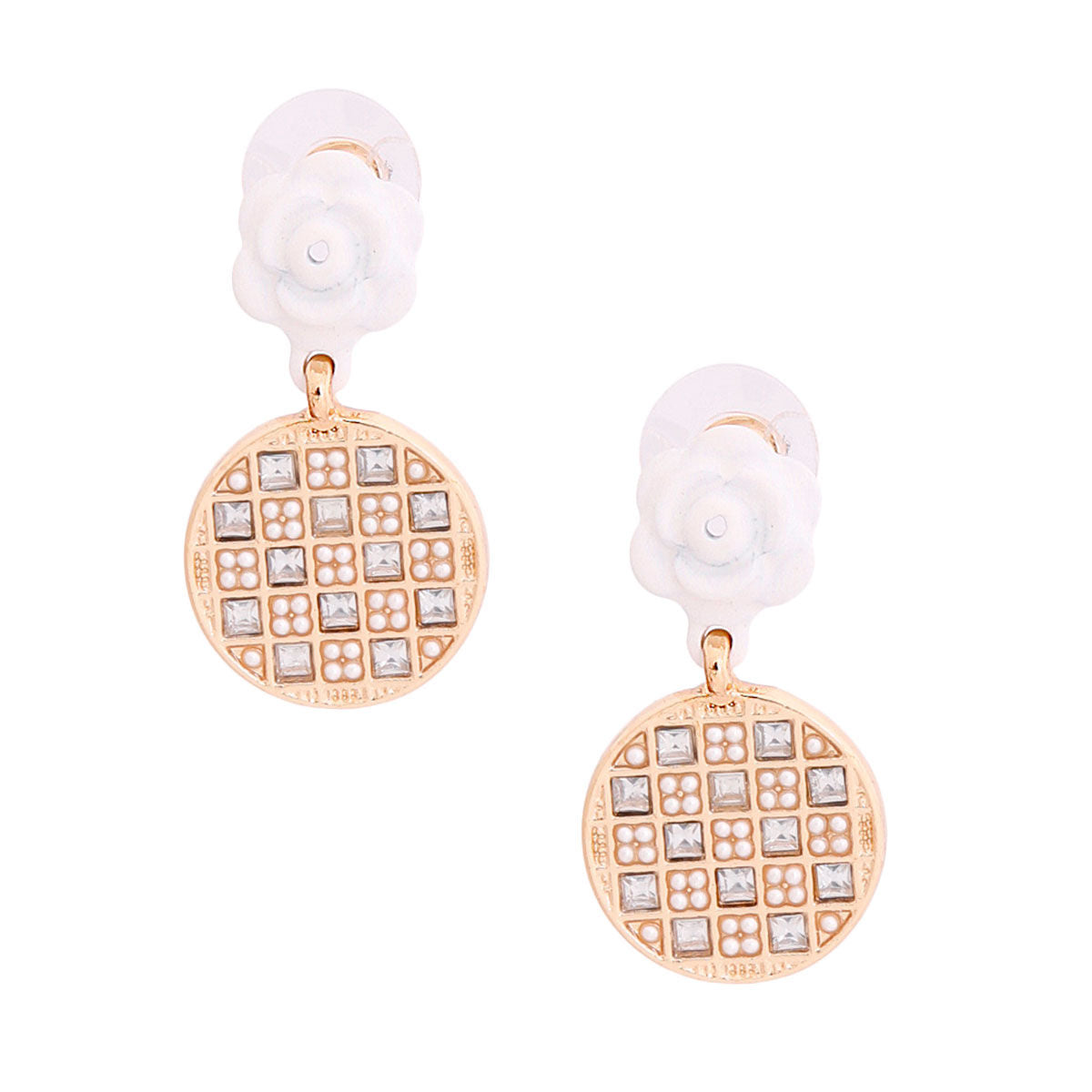 White Flower Checkerboard Earrings|1.25 inches - Premium Wholesale Jewelry from Pinktown - Just $11! Shop now at chiquestyles