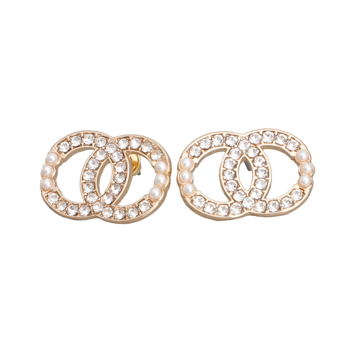 Gold Rhinestone Pearl Infinity Studs|.85 inches - Premium Wholesale Jewelry from Pinktown - Just $7! Shop now at chiquestyles