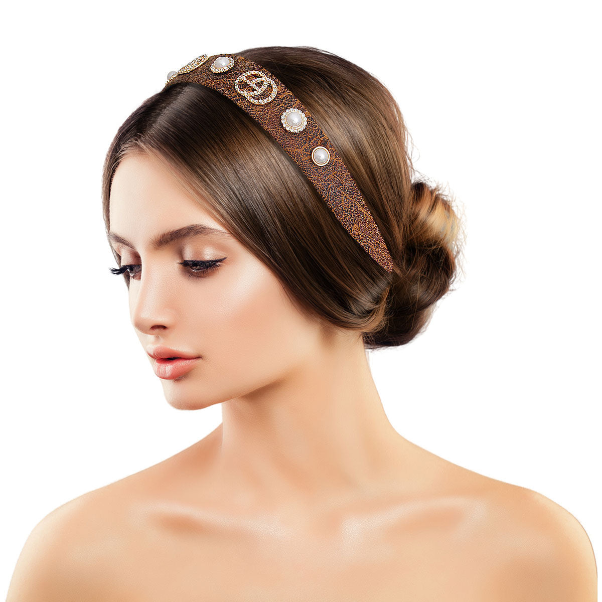 Brown Fabric Designer Headband|Adjustable - Premium Wholesale Fashion Accessories from Pinktown - Just $14! Shop now at chiquestyles