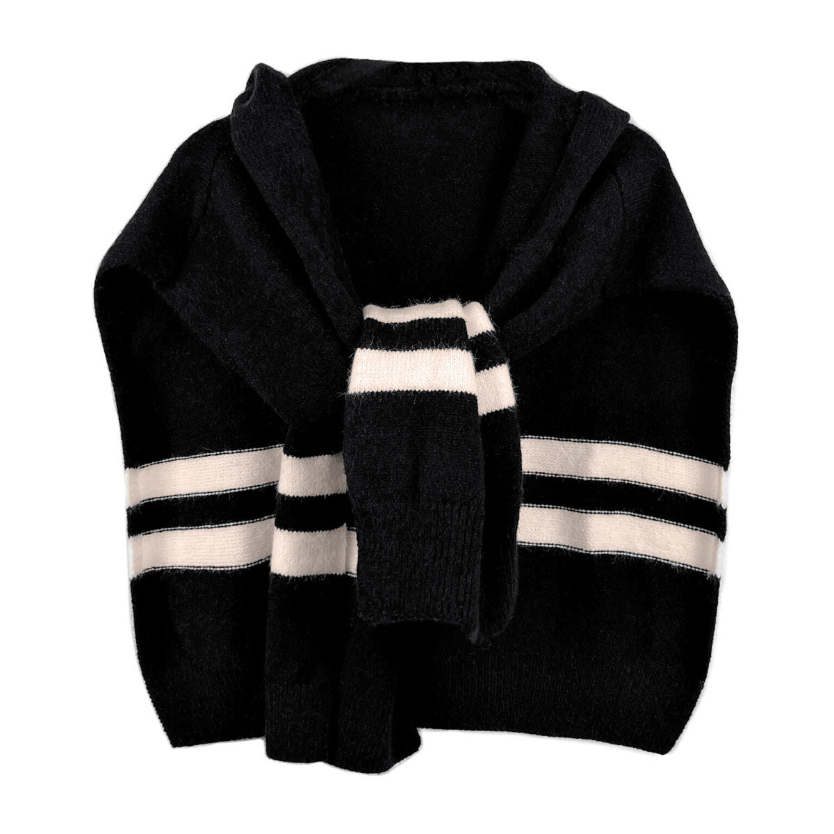 Black Hooded Stripe Knit Kimono|25.6 x 24 inches - Premium Wholesale Boutique Clothing from Pinktown - Just $53! Shop now at chiquestyles